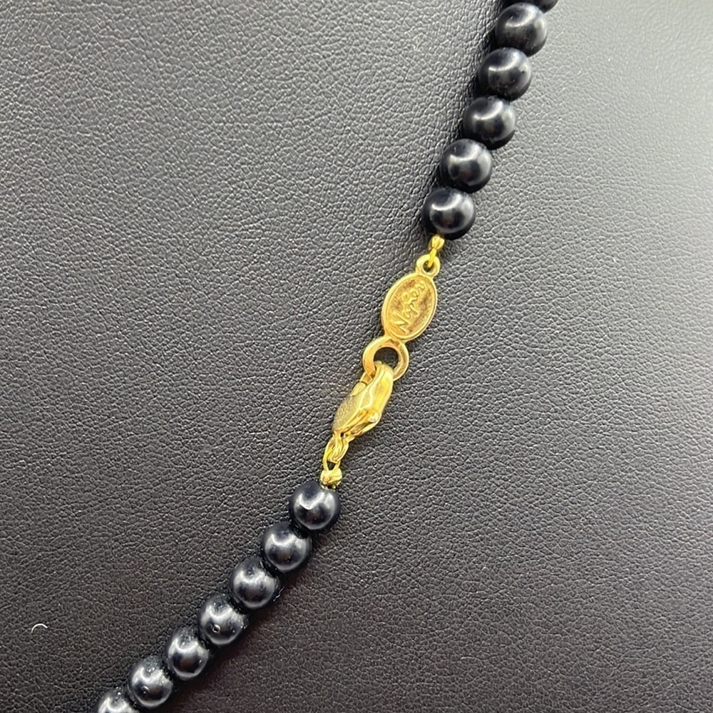 Black And Cream Beaded Napier Necklace Gold Tone - Picture 8 of 8